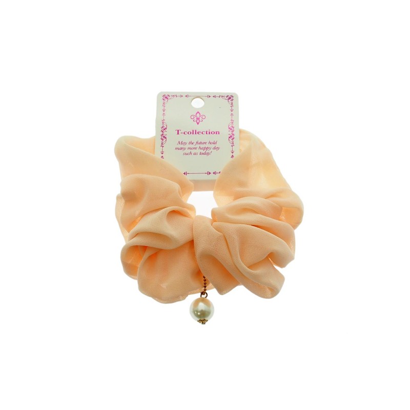 Hair Scrunchie Chiffon Pastel Orange with Pearl